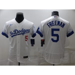 6863603a1e991_1 Men's Los Angeles Dodgers #5 Freddie Freeman White City Connect Flex Base Stitched Jersey