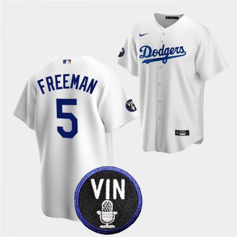 6863604095cfd_1 Men's Los Angeles Dodgers #5 Freddie Freeman 2022 White Vin Scully Patch Cool Base Stitched Baseball Jersey
