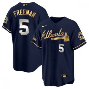 686360b89422e_1 Men's Atlanta Braves #5 Freddie Freeman 2021 Navy/Gold World Series Champions With 150th Anniversary Patch Cool Base Stitched Jersey