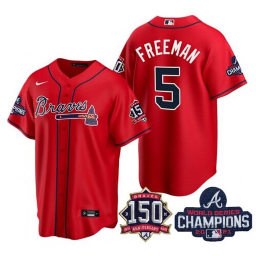 686360bf5c723_1 Men's Atlanta Braves #5 Freddie Freeman 2021 Red World Series Champions With 150th Anniversary Patch Cool Base Stitched Jersey