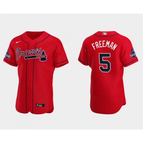 686360c9b96f0_1 Men's Atlanta Braves #5 Freddie Freeman 2021 Red World Series Champions Flex Base Stitched Jersey