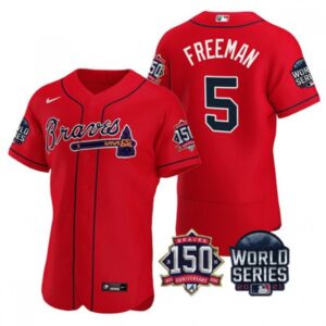 686360cd48799_1 Men's Atlanta Braves #5 Freddie Freeman 2021 Red World Series With 150th Anniversary Patch Stitched Baseball Jersey