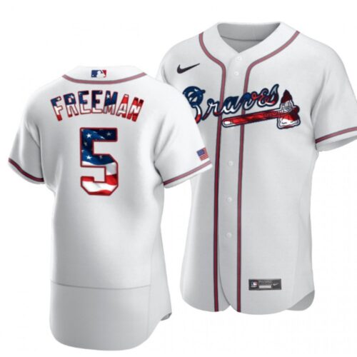 686360ebda2fb_1 Men's Atlanta Braves #5 Freddie Freeman White 2020 Stars & Stripes Flex Base Stitched Jersey