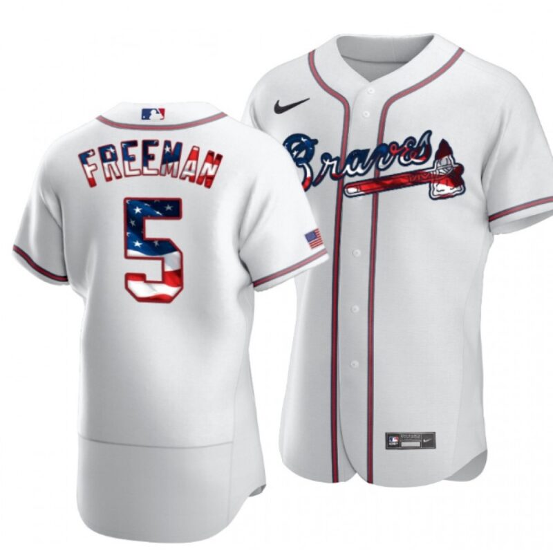 686360ebda2fb_1 Men's Atlanta Braves #5 Freddie Freeman White 2020 Stars & Stripes Flex Base Stitched Jersey