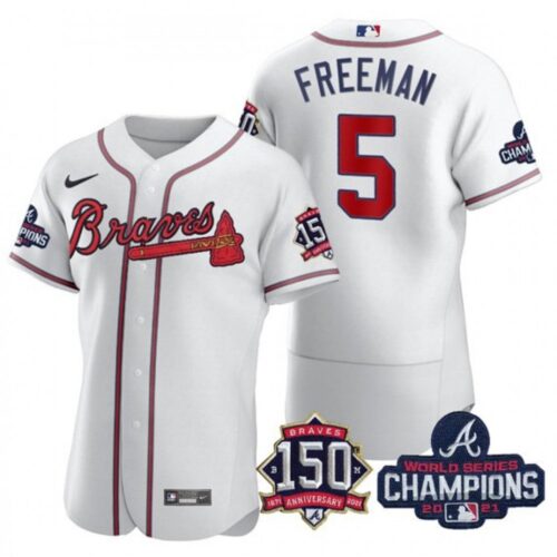 686360ef4c8aa_1 Men's Atlanta Braves #5 Freddie Freeman 2021 White World Series Champions With 150th Anniversary Flex Base Stitched Jersey