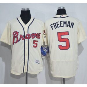 6863610100b28_1 Braves #5 Freddie Freeman Cream Flexbase Authentic Collection Stitched MLB Jersey
