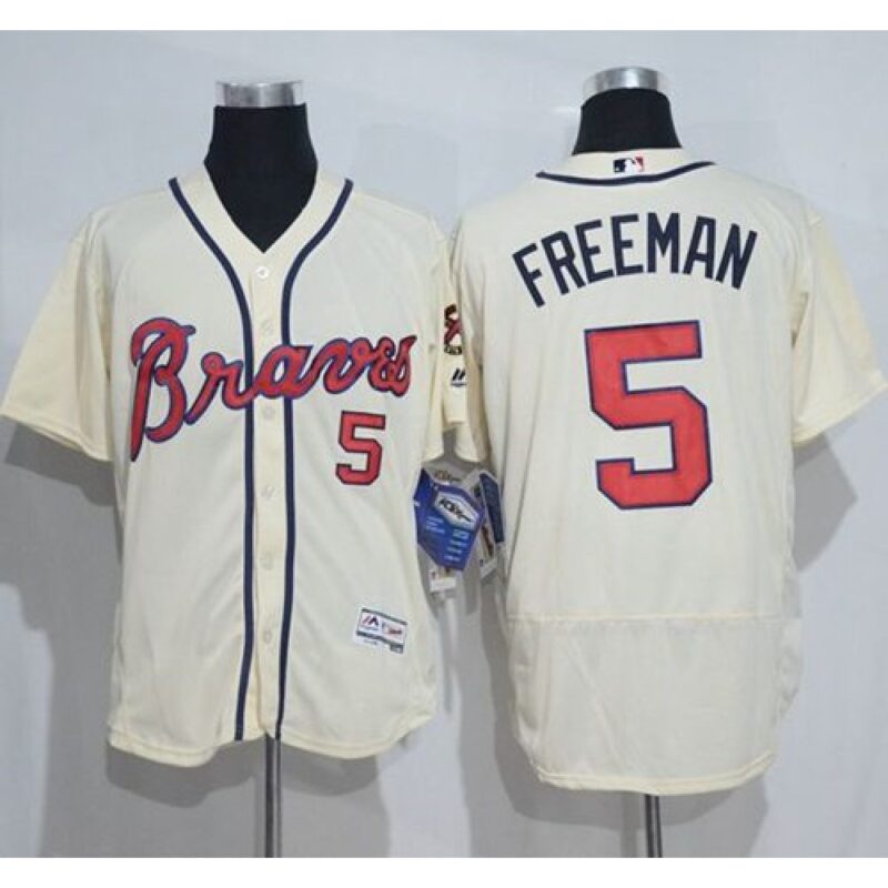 6863610100b28_1 Braves #5 Freddie Freeman Cream Flexbase Authentic Collection Stitched MLB Jersey