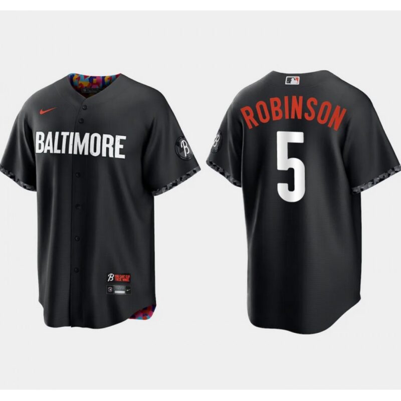 6863612de91fb_1 Men's Baltimore Orioles #5 Brooks Robinson Black 2023 City Connect Cool Base Stitched Baseball Jersey
