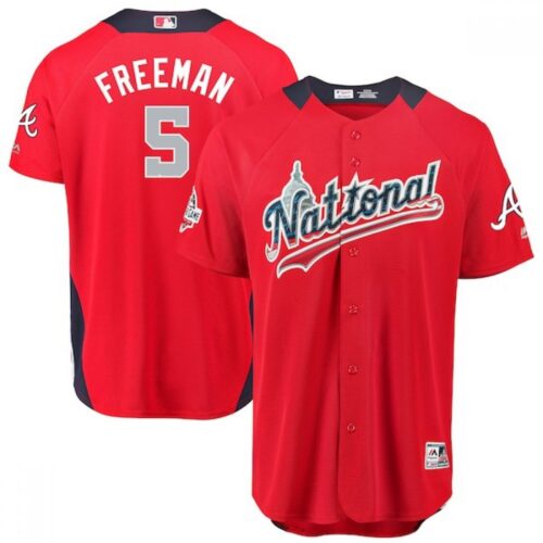 686361a65fc86_1 National League #5 Freddie Freeman Red 2018 MLB All-Star Game Home Run Derby Jersey