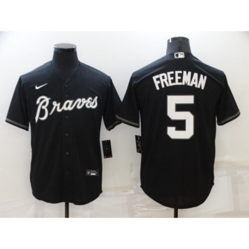 686361a99856e_1 Men's Atlanta Braves #5 Freddie Freeman Black Cool Base Stitched Jersey