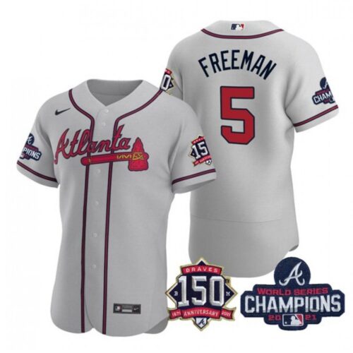 686361d179dda_1 Men's Atlanta Braves #5 Freddie Freeman 2021 Grey World Series Champions With 150th Anniversary Flex Base Stitched Jersey