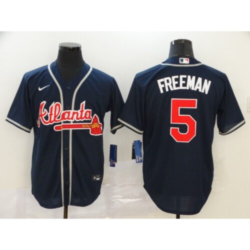 686361db619d2_1 Men's Atlanta Braves #5 Freddie Freeman Navy Cool Base Stitched MLB Jersey