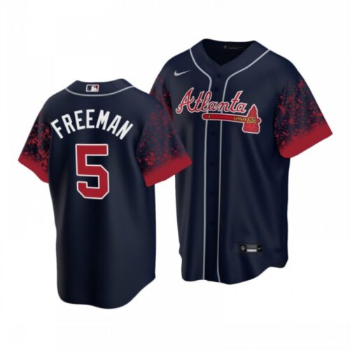 686361de97e41_1 Men's Atlanta Braves #5 Freddie Freeman 2021 Navy Cool Base Stitched Jersey