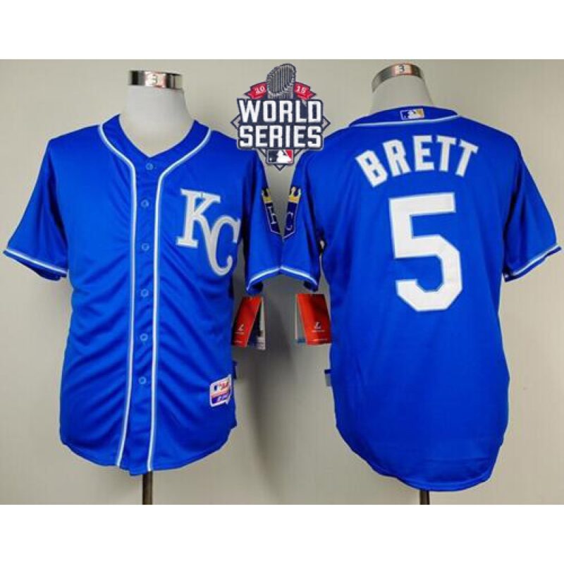 6863620abd38d_1 Royals #5 George Brett Light Blue Alternate 2 Cool Base W/2015 World Series Patch Stitched MLB Jersey