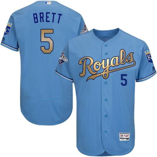 68636217a8c07_1 Royals #5 George Brett Light Blue FlexBase Authentic 2015 World Series Champions Gold Program Stitched MLB Jersey