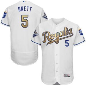 686362217925f_1 Royals #5 George Brett White 2015 World Series Champions Gold Program FlexBase Authentic Stitched MLB Jersey