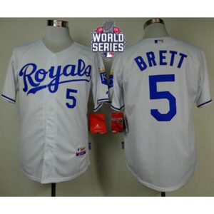 686362287a762_1 Royals #5 George Brett White Cool Base W/2015 World Series Patch Stitched MLB Jersey