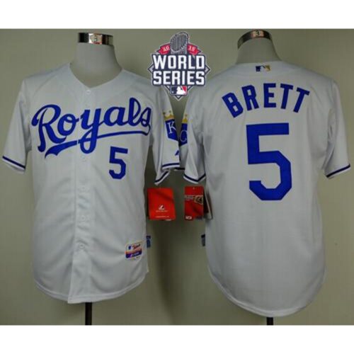 686362287a762_1 Royals #5 George Brett White Cool Base W/2015 World Series Patch Stitched MLB Jersey