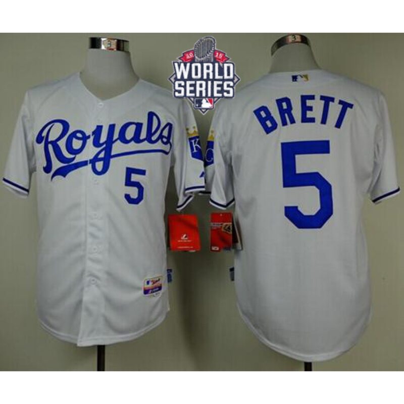 686362287a762_1 Royals #5 George Brett White Cool Base W/2015 World Series Patch Stitched MLB Jersey