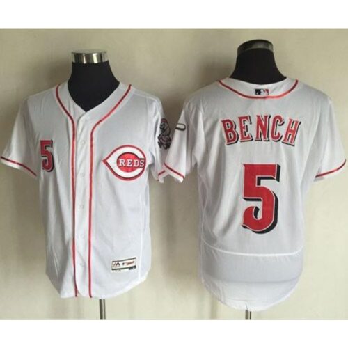 686362706125e_1 Reds #5 Johnny Bench White Flexbase Authentic Collection Stitched MLB Jersey