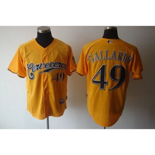 686363111b9ef_1 Brewers #49 Yovani Gallardo Yellow Cerveceros Cool Base Stitched MLB Jersey