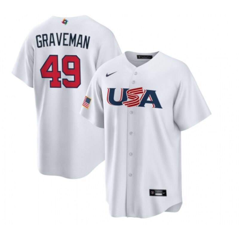 68636319ee58f_1 Men's USA Baseball #49 Kendall Graveman 2023 White World Baseball Classic Stitched Jersey