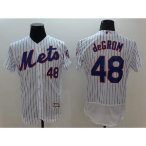 686363b27a2f8_1 Mets #48 Jacob DeGrom White(Blue Strip) Flexbase Authentic Collection Stitched MLB Jersey