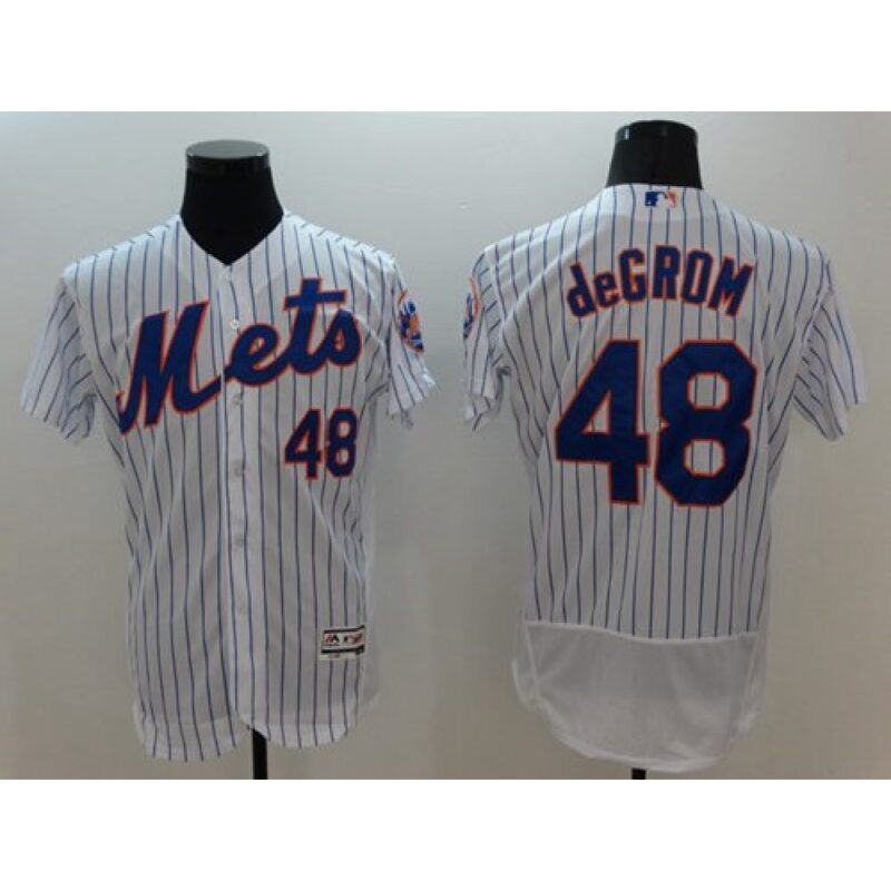 686363b27a2f8_1 Mets #48 Jacob DeGrom White(Blue Strip) Flexbase Authentic Collection Stitched MLB Jersey