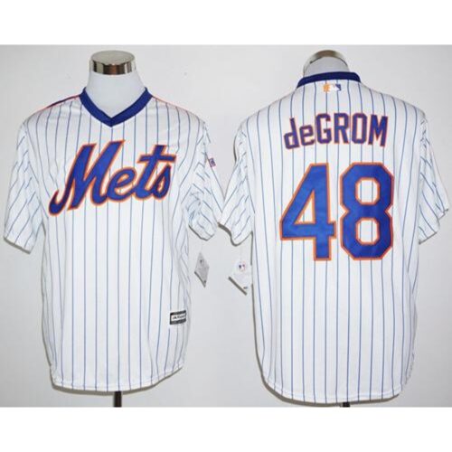 686363b5c9b15_1 Mets #48 Jacob DeGrom White(Blue Strip) Cool Base Cooperstown 25TH Stitched MLB Jersey