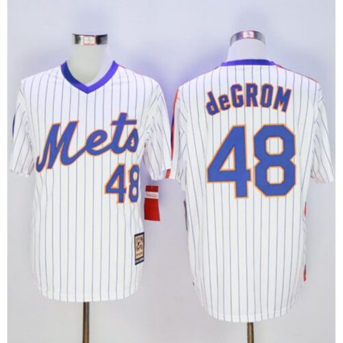 686363bc786a5_1 Mets #48 Jacob DeGrom White(Blue Strip) Cooperstown Stitched MLB Jersey