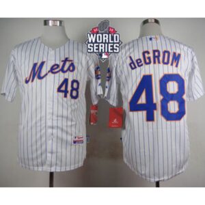686363c66abb5_1 Mets #48 Jacob DeGrom White(Blue Strip) Home Cool Base W/2015 World Series Patch Stitched MLB Jersey
