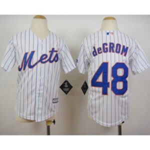 686363e1d90c2_1 Mets #48 Jacob DeGrom White(Blue Strip) Home Cool Base Stitched Youth MLB Jersey