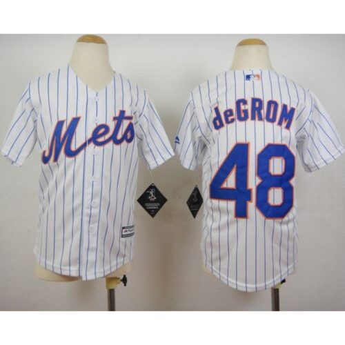 686363e1d90c2_1 Mets #48 Jacob DeGrom White(Blue Strip) Home Cool Base Stitched Youth MLB Jersey