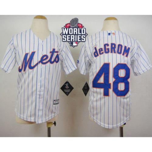 686363e48496c_1 Mets #48 Jacob DeGrom White(Blue Strip) Home Cool Base W/2015 World Series Patch Stitched Youth MLB Jersey