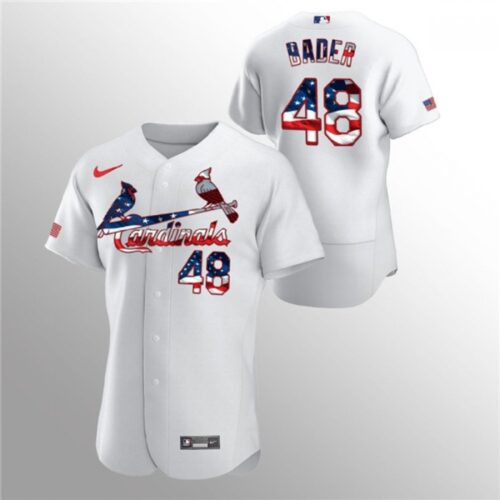 686363f7386a7_1 Men's St. Louis Cardinals #48 Harrison Bader White 2020 Stars & Stripes Flex Base Stitched Jersey