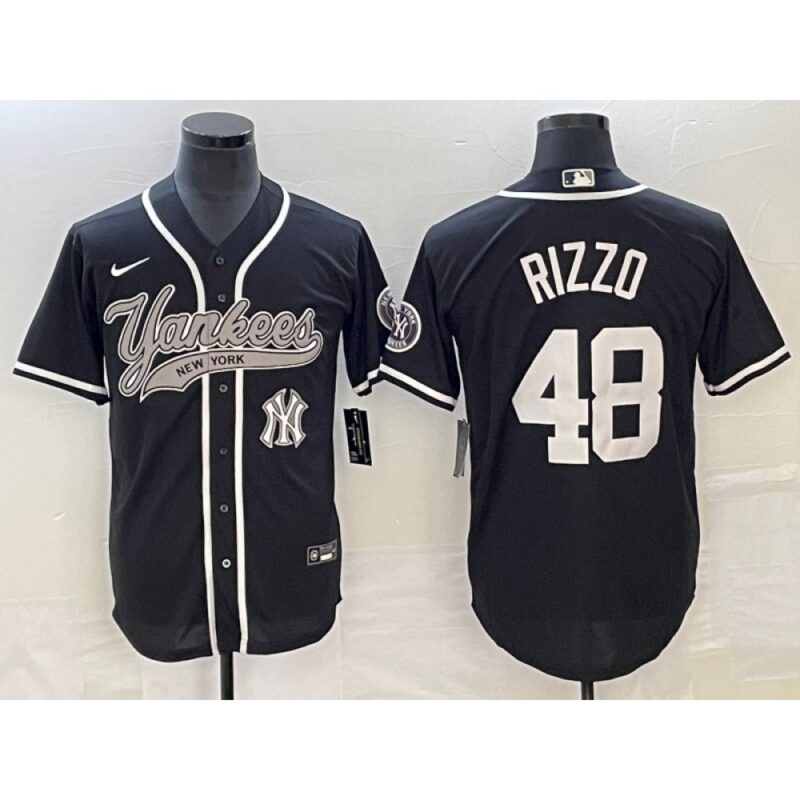 6863640616221_1 Men's New York Yankees #48 Anthony Rizzo Black With Patch Cool Base Stitched Baseball Jersey