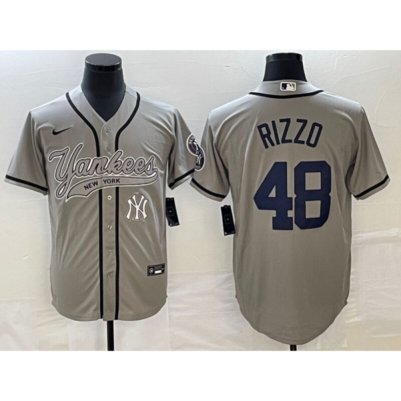 6863640948575_1 Men's New York Yankees #48 Anthony Rizzo Gray With Patch Cool Base Stitched Baseball Jersey