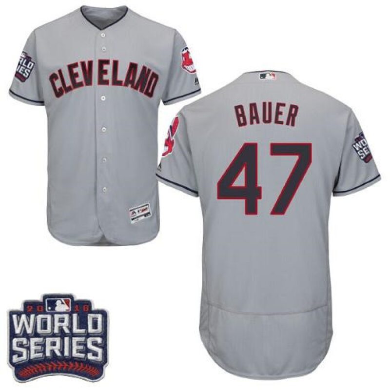 6863646900a5f_1 indians #47 Trevor Bauer Grey Flexbase Authentic Collection 2016 World Series Bound Stitched MLB Jersey