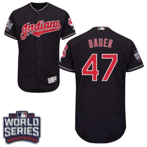 6863646f71197_1 indians #47 Trevor Bauer Navy Blue Flexbase Authentic Collection 2016 World Series Bound Stitched MLB Jersey