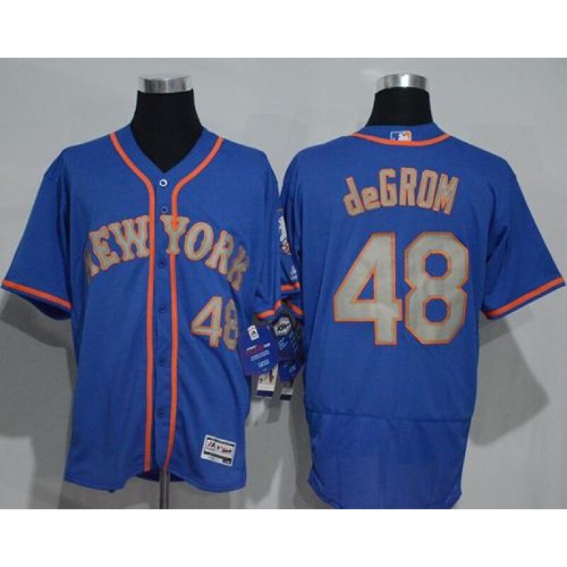 6863648dd6fa0_1 Mets #48 Jacob DeGrom Blue(Grey NO.) Flexbase Authentic Collection Stitched MLB Jersey