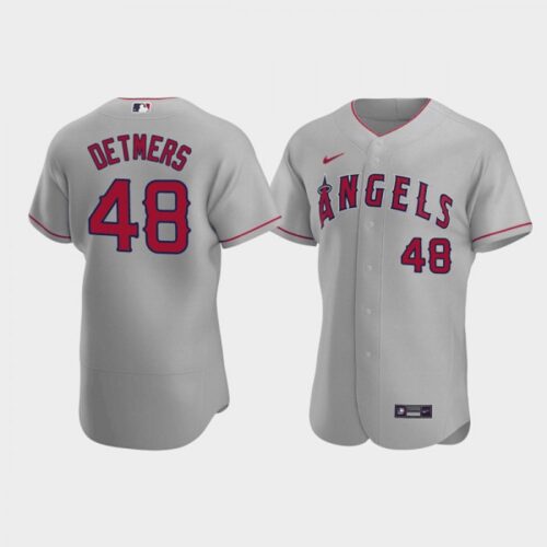686364ddeaedd_1 Men's Los Angeles Angels #48 Reid Detmers Grey Flex Base Stitched Jersey