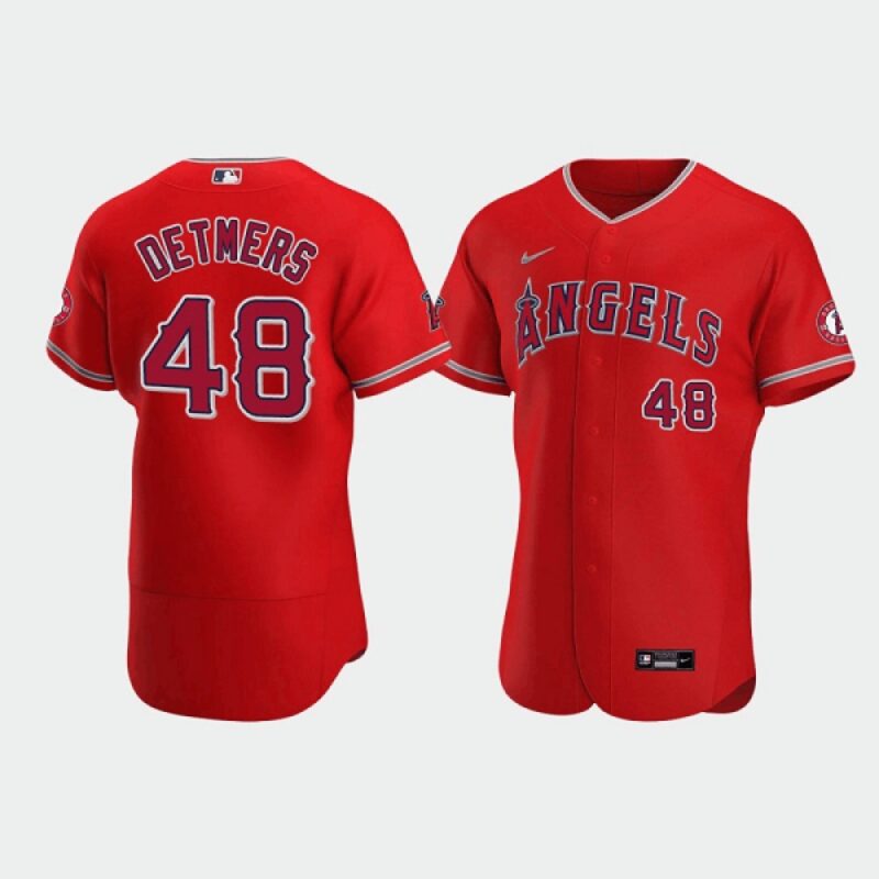 686364e133c5d_1 Men's Los Angeles Angels #48 Reid Detmers Red Flex Base Stitched Jersey