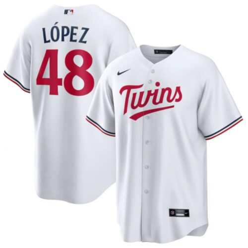 686364e4b6c1f_1 Men's Minnesota Twins #48 Jorge Lopez White Cool Base Stitched Jersey