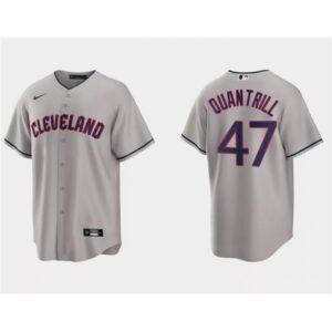 6863651769029_1 Men's Cleveland Guardians #47 Cal Quantrill Grey Cool Base Stitched Jersey