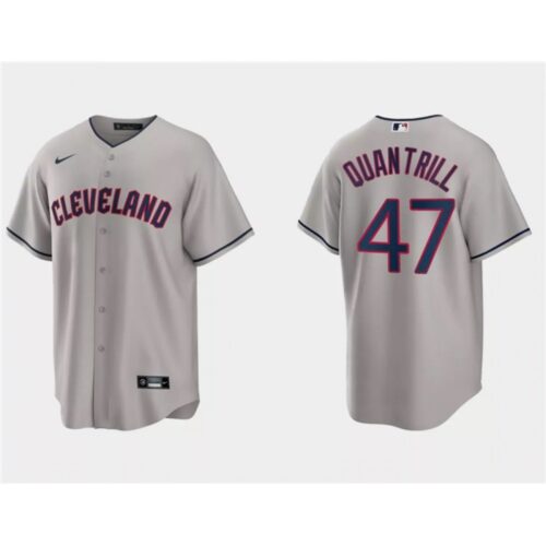 6863651769029_1 Men's Cleveland Guardians #47 Cal Quantrill Grey Cool Base Stitched Jersey