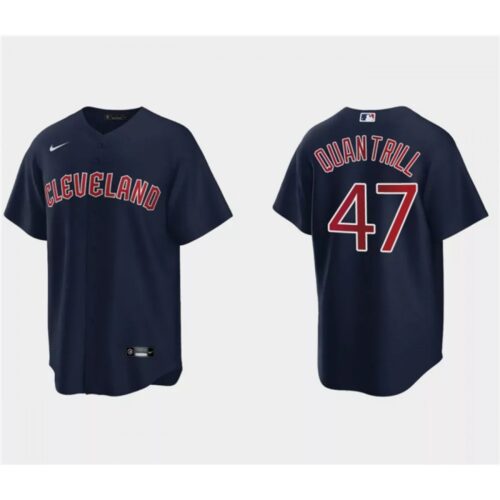 6863651a7a29b_1 Men's Cleveland Guardians #47 Cal Quantrill Navy Cool Base Stitched Jersey