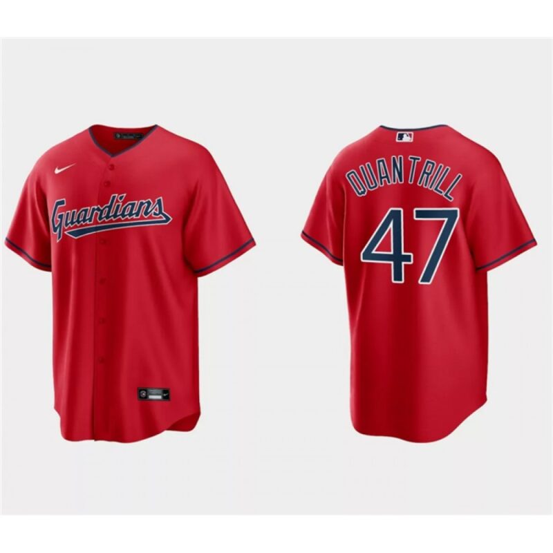 6863651d9e3d5_1 Men's Cleveland Guardians #47 Cal Quantrill Red Cool Base Stitched Jersey