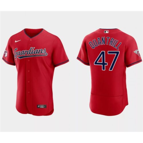 68636520f3c2f_1 Men's Cleveland Guardians #47 Cal Quantrill Red Flex Base Stitched Jersey