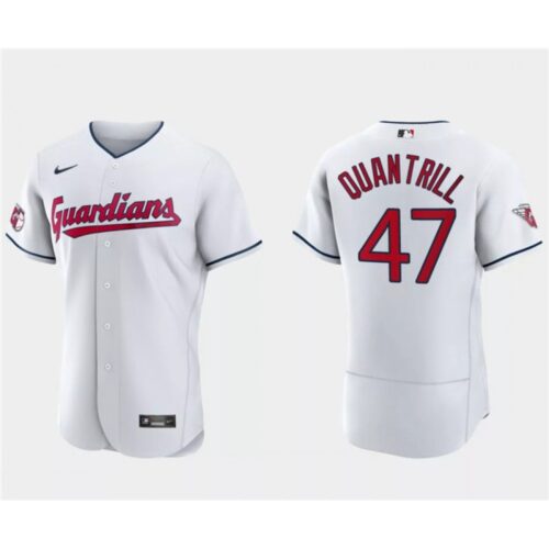 68636527be05e_1 Men's Cleveland Guardians #47 Cal Quantrill White Flex Base Stitched Jersey