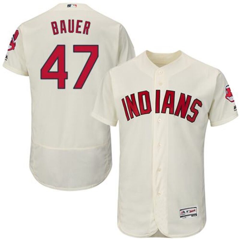 6863652e1975f_1 indians #47 Trevor Bauer Cream Flexbase Authentic Collection Stitched MLB Jersey